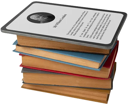A stack of books topped with a picture of a man, showcasing a literary theme with a personal touch.