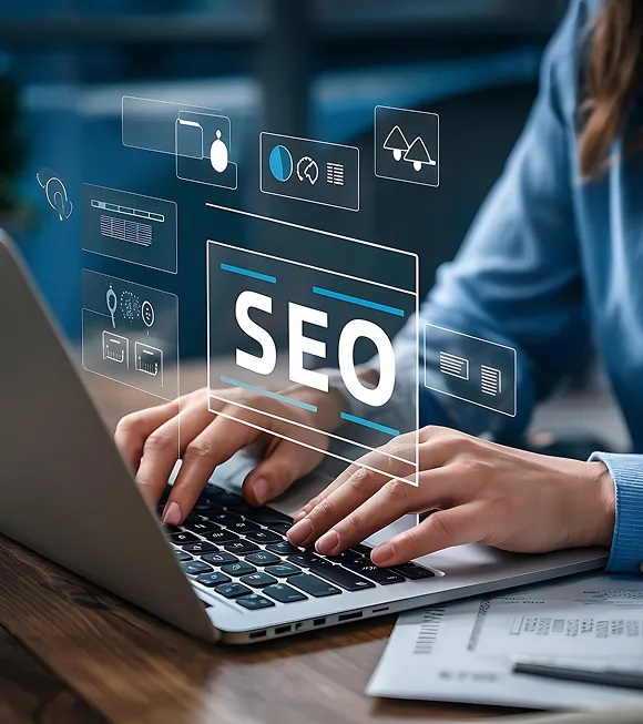 SEO services showcasing digital marketing strategies and analytics for improved online visibility.
