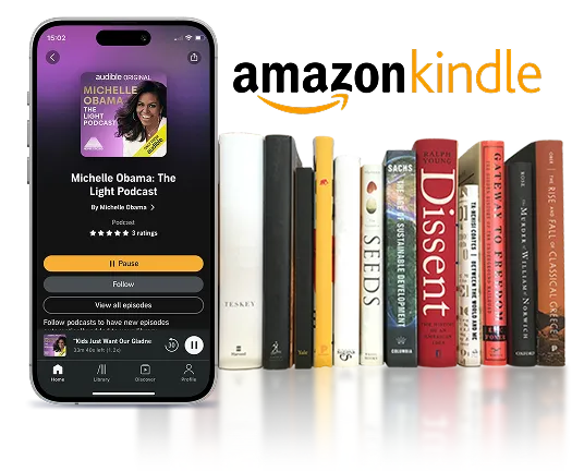 Kindle app displayed on an iPhone screen, showcasing a digital book library interface.